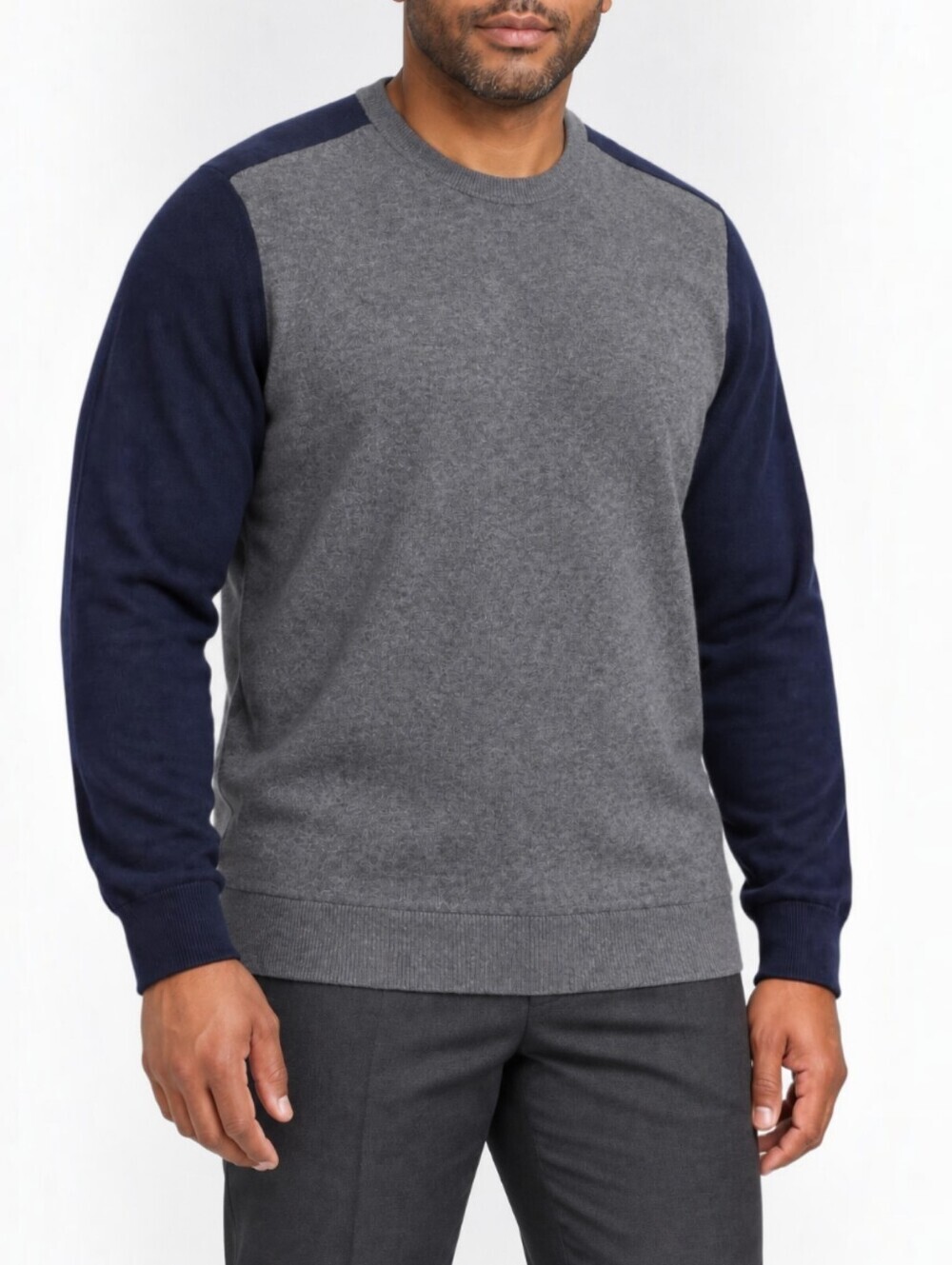 Theory Hilles Cashmere Sweater XL Men Grey Navy Colorblock Crewneck Quiet Luxury
